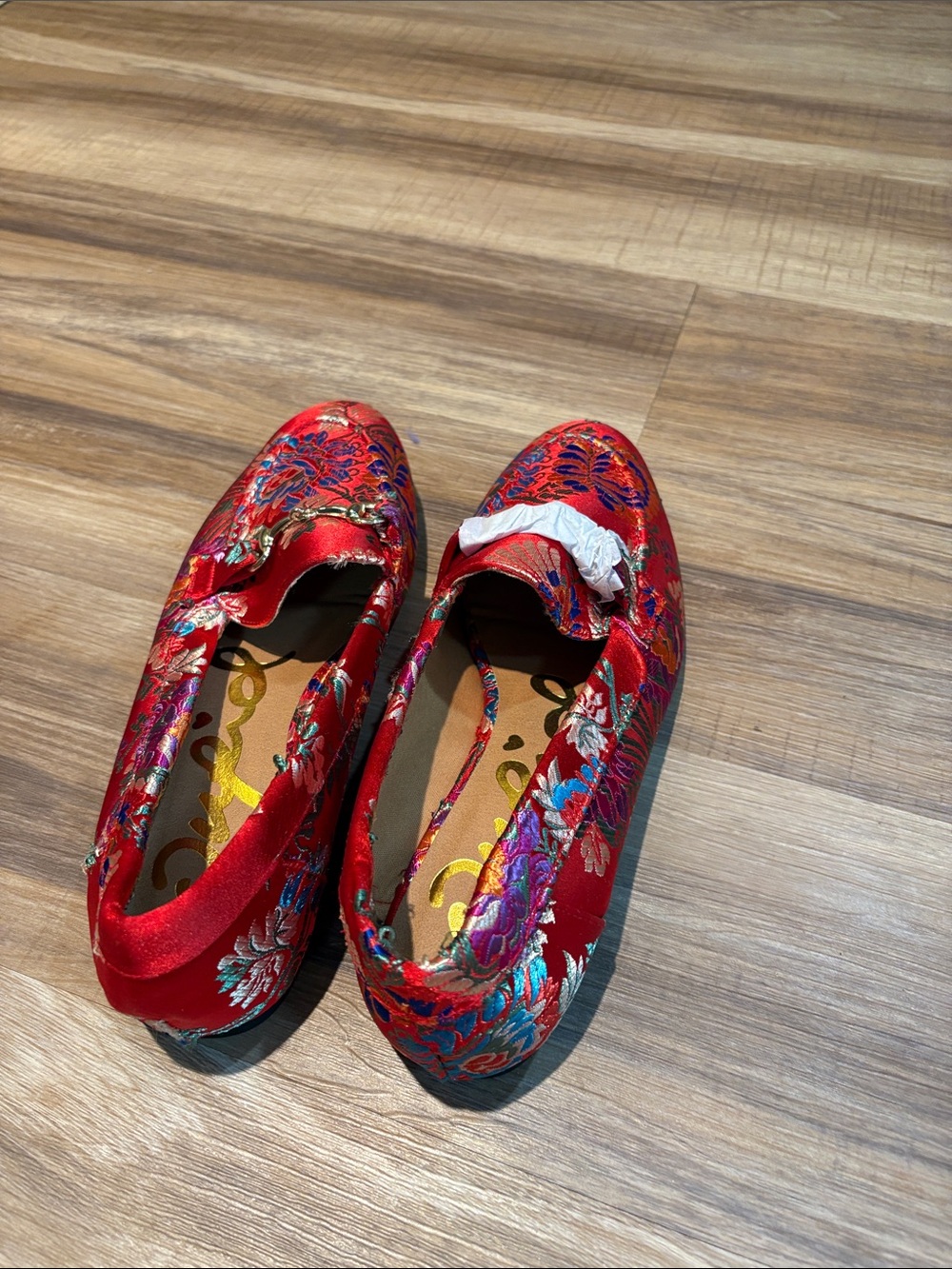 Qupid Red Floral Embroidered Slip-On Loafers for Women - Picture 3 of 4